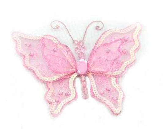 2 LAYER SEQUIN BFLY 12CM PINK