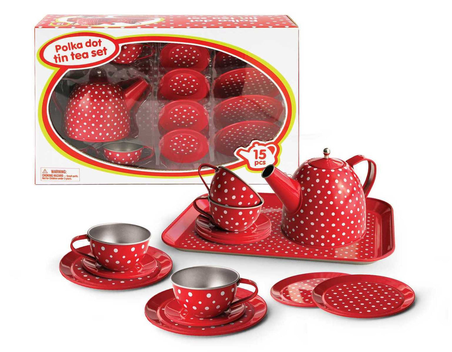 RED POLKA DOT TIN TEA SET 15PC