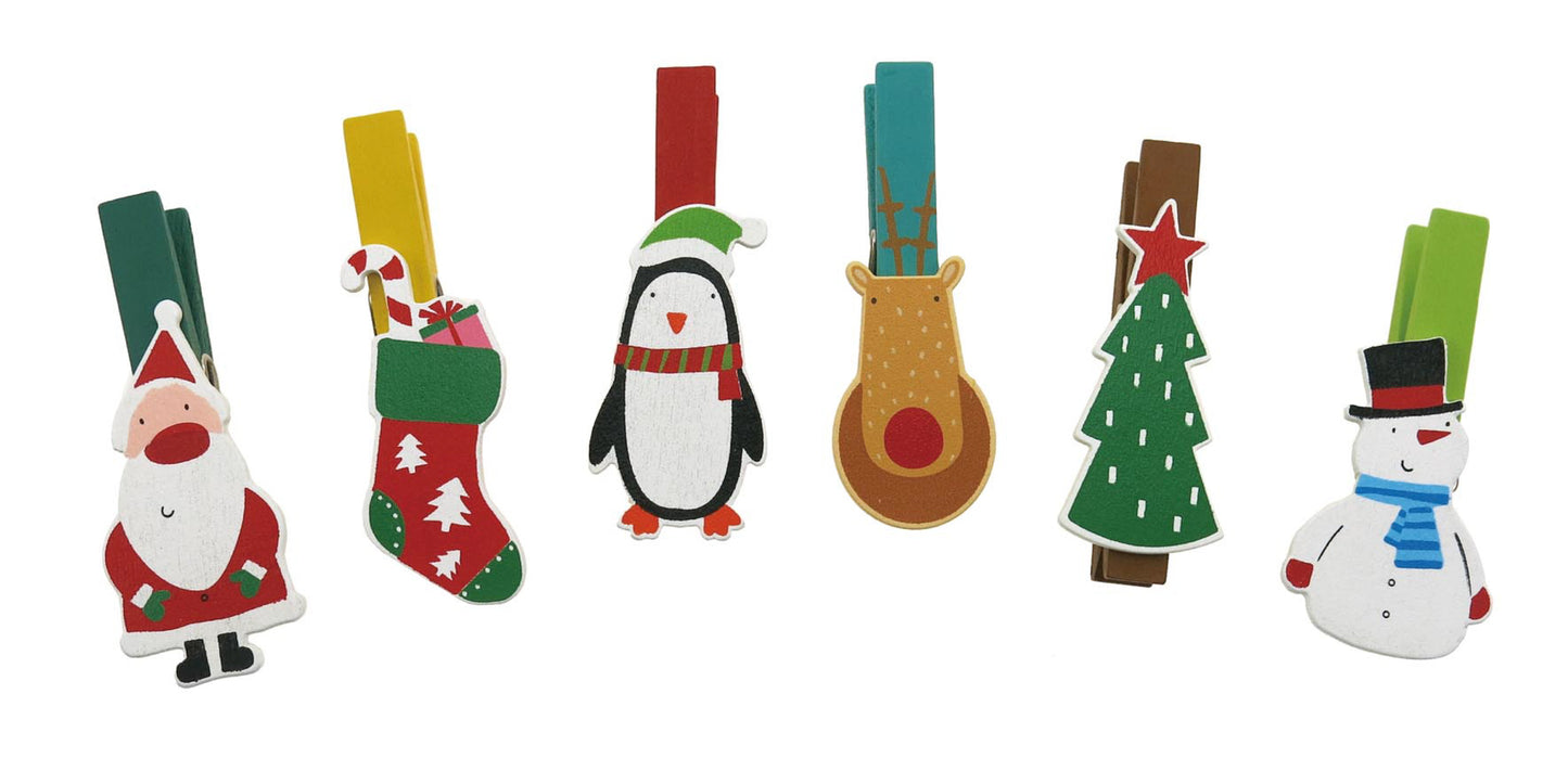 WOODEN CHRISTMAS PEGS 6/SET