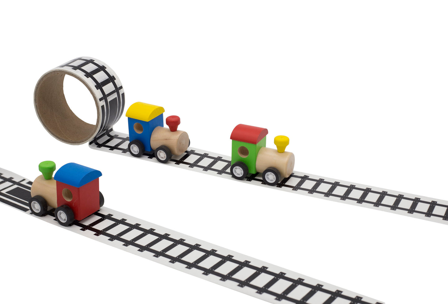 WOODEN TRAIN WITH RAIL TAPE