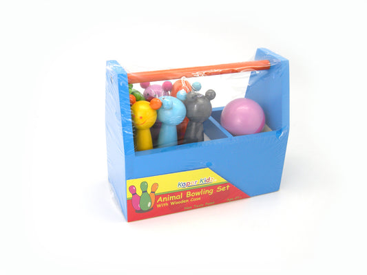 ANIMAL BOWLING SET WOODEN CASE