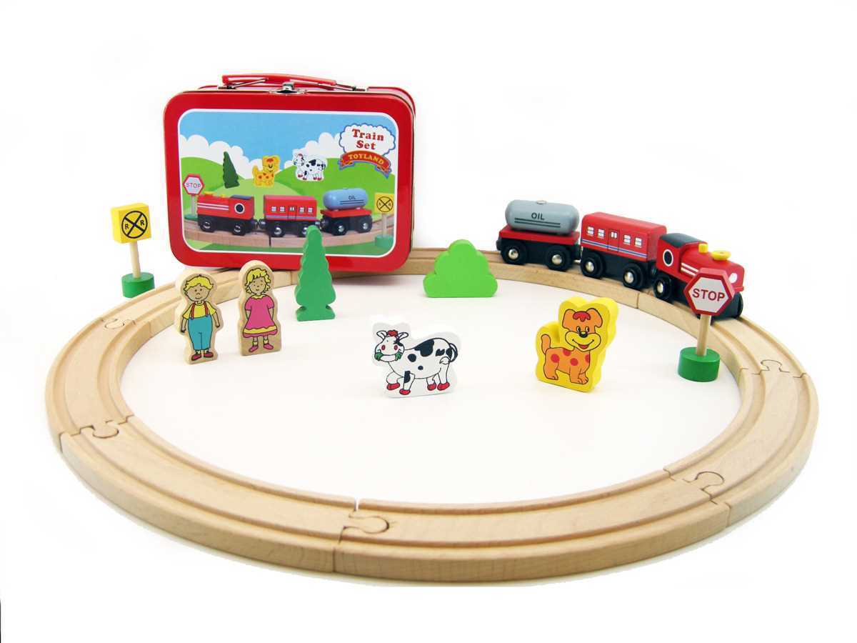 WOODEN TRAIN SET IN CARRY CASE