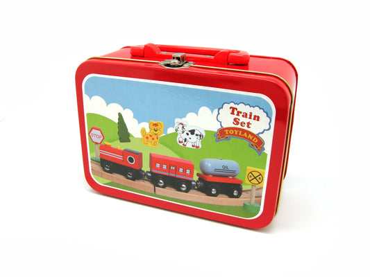 WOODEN TRAIN SET IN CARRY CASE