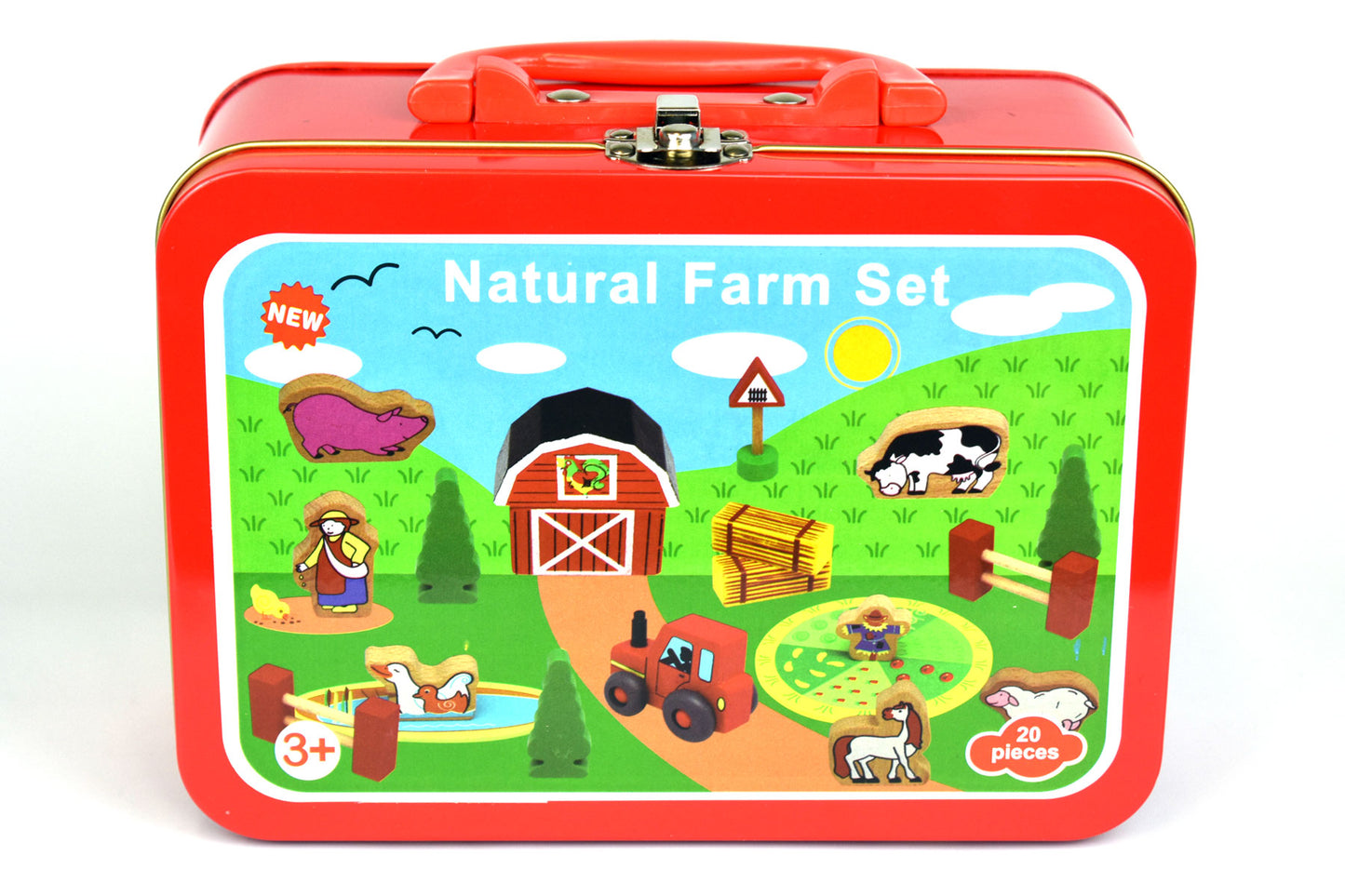 WOODEN FARM SET TIN CASE