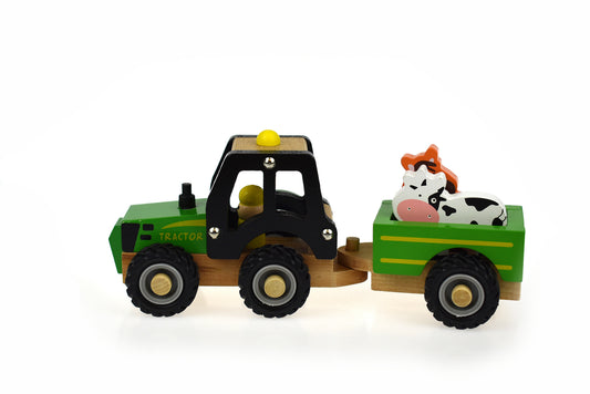 WOODEN TRACTOR WITH ANIMAL