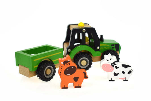 WOODEN TRACTOR WITH ANIMAL