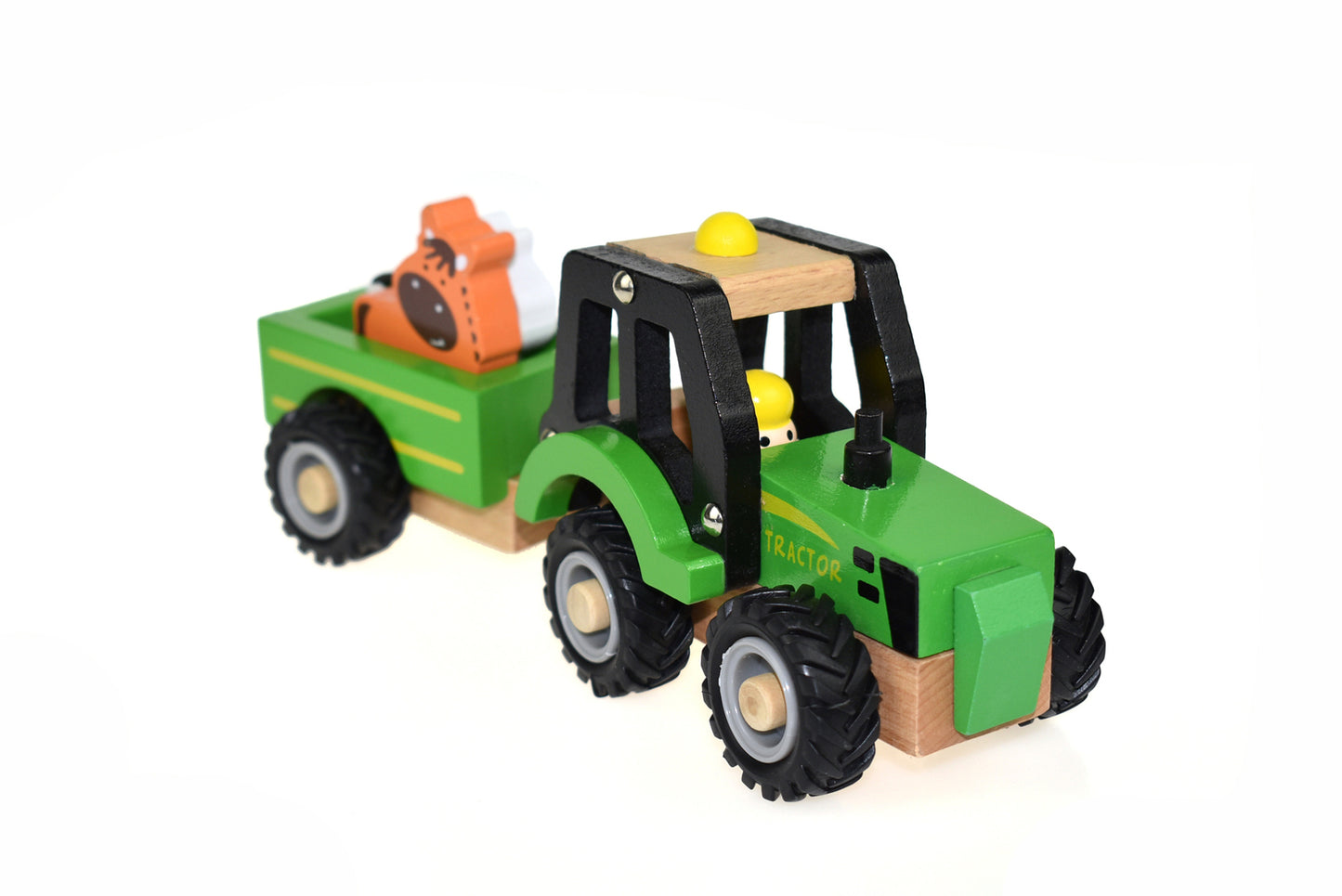 WOODEN TRACTOR WITH ANIMAL