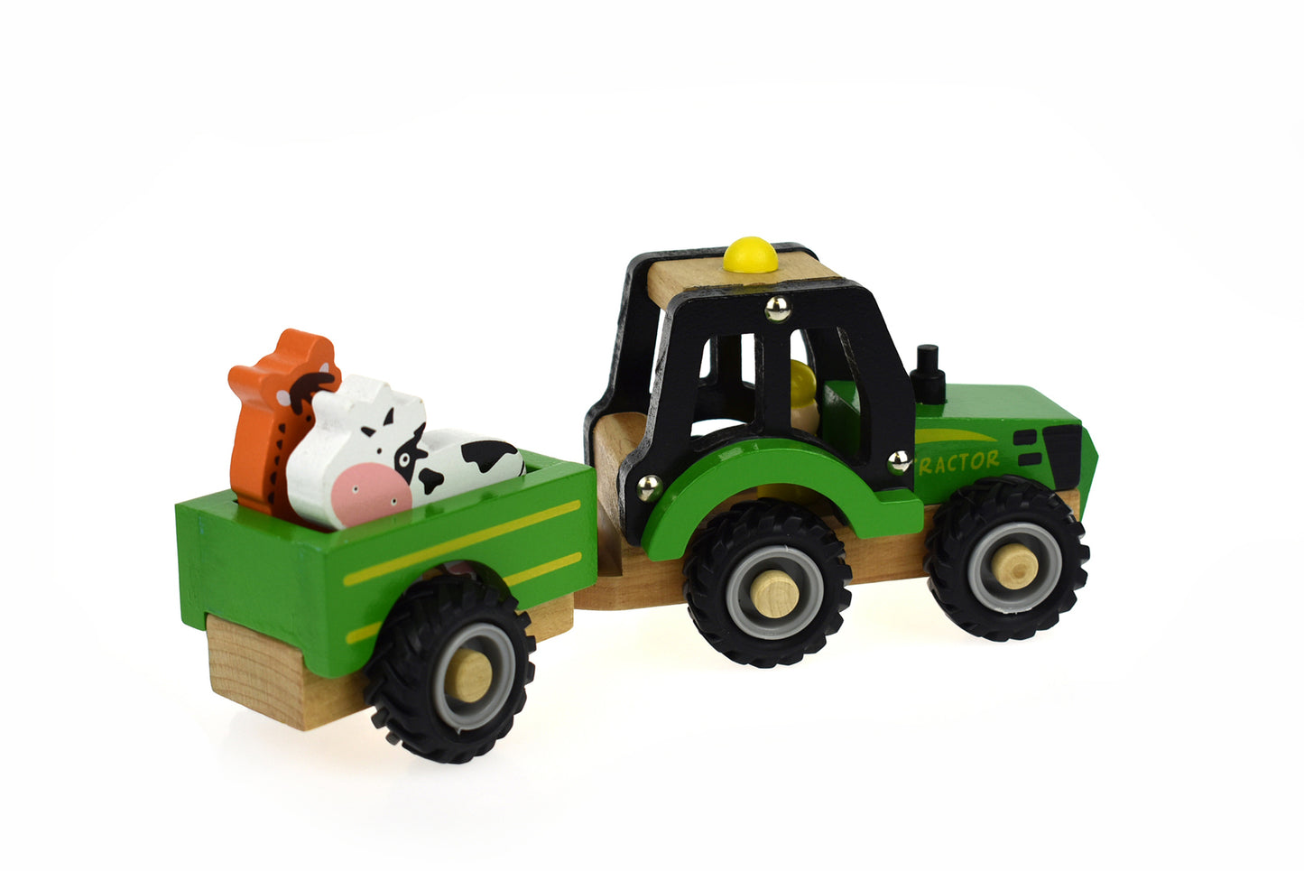 WOODEN TRACTOR WITH ANIMAL