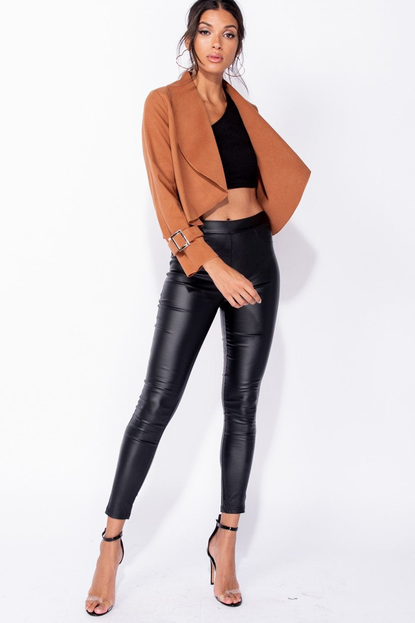 Amber Shawl Collar Dipped Hem Buckle Sleeve Jacket - Parisian-uk